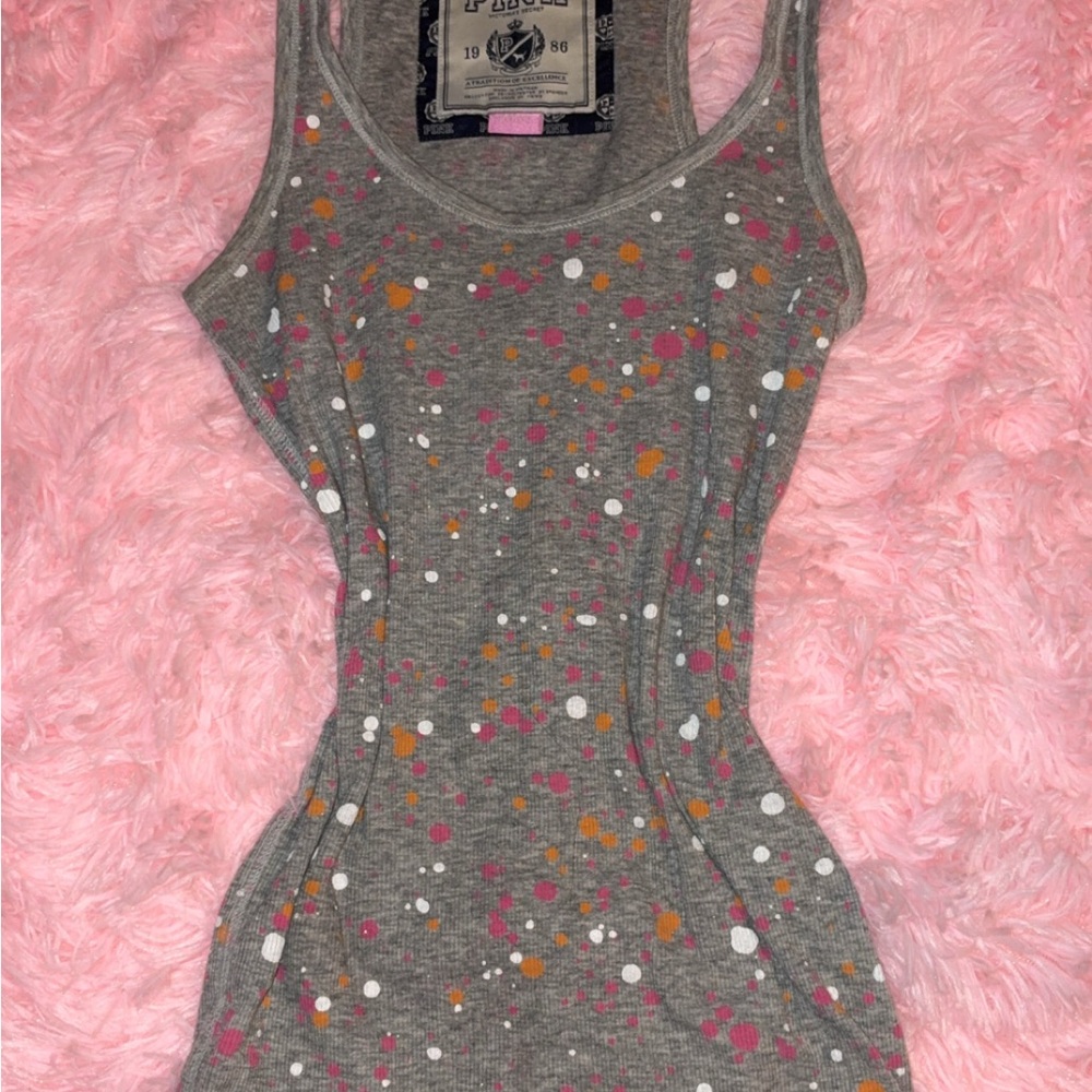 Victoria's Secret Gray Tank Top with Pink, Orange, and White Accents
